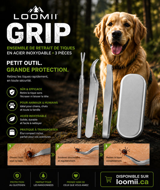 Loomii Grip — Ensemble de Retrait de Tiques en Acier Inoxydable (3 pièces)