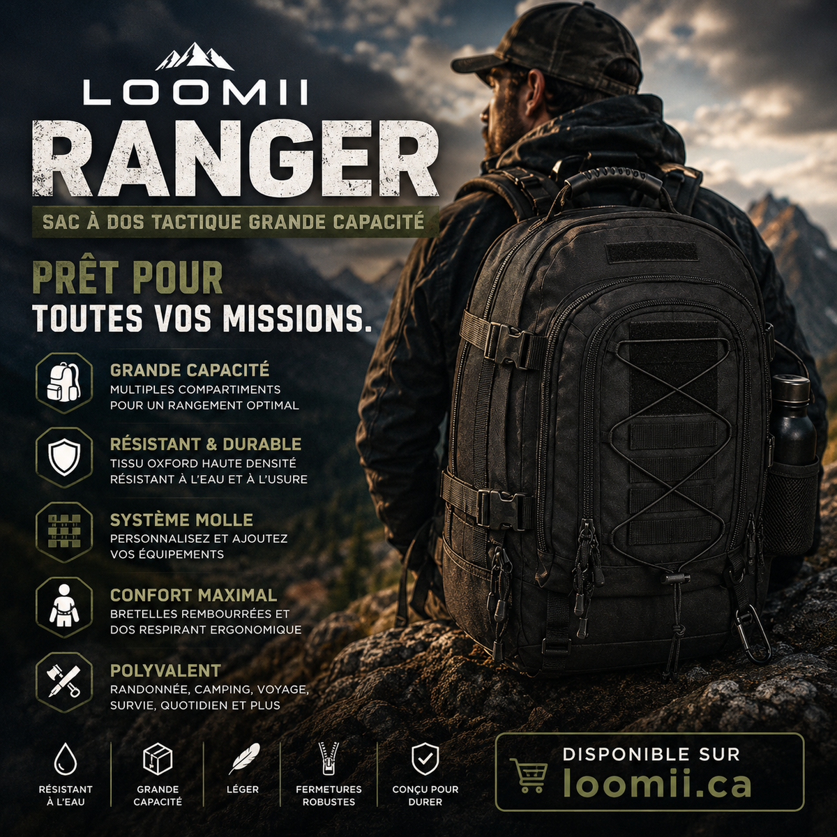 Loomii Ranger — Sac à Dos Tactique Grande Capacité
