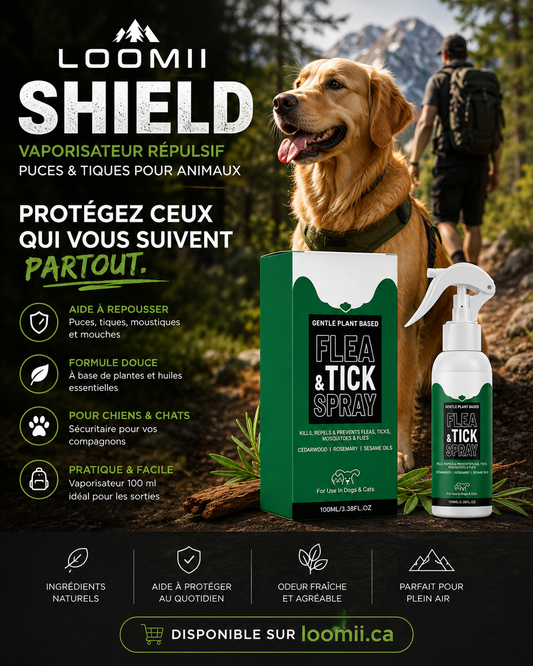 Loomii Shield — Vaporisateur Répulsif Puces et Tiques pour Animaux